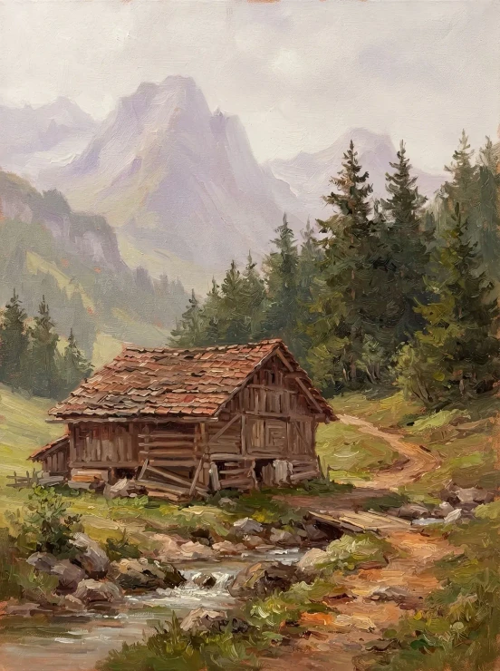 Alpine Haven In Morning Haze (PRT-15697-126968) - Canvas Art Print - 45in X 60in