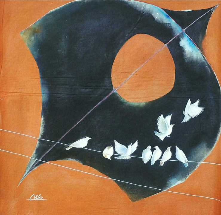 black kite, birds, black dark shade, abstract art,Birds And Black Kite,ART_805_5774,Artist : Shiv kumar Soni,acrylic on canvas