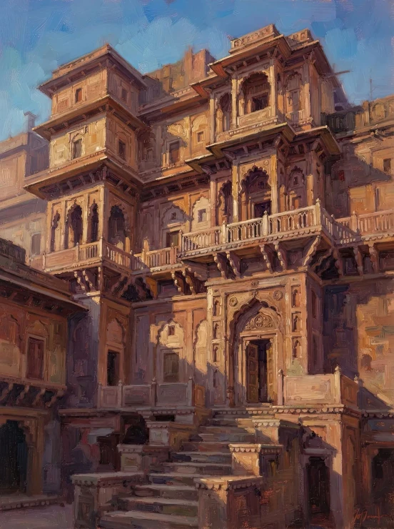 Golden Terraces Of History (PRT-15697-126986) - Canvas Art Print - 45in X 60in