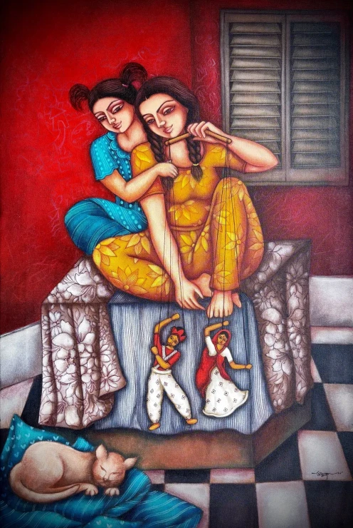 Bonding || (ART-19142-127668) - Handpainted Art Painting - 24in X 36in