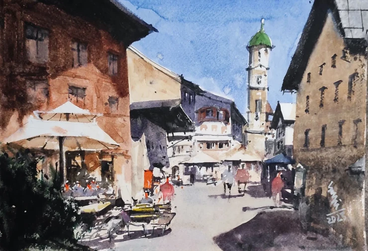 Cityscape (ART-7901-127737) - Handpainted Art Painting - 12in X 8in