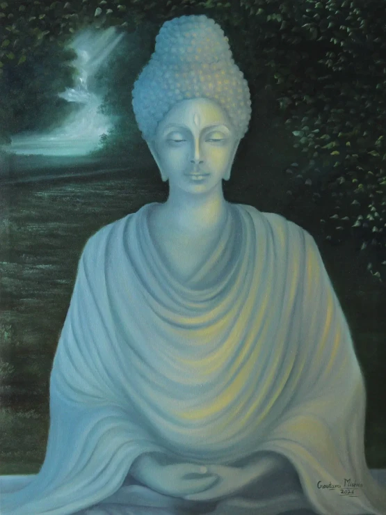 Gautam Buddha In Meditation (ART-976-127706) - Handpainted Art Painting - 30in X 40in