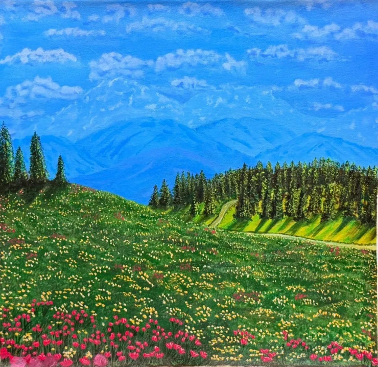 Acrylic Painting- Medow Of Serenity (ART-18425-127697) - Handpainted Art Painting - 22in X 22in