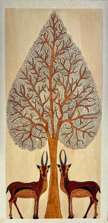 YAARANA- Gond Art (ART-2399-127764) - Handpainted Art Painting - 12in X 28in