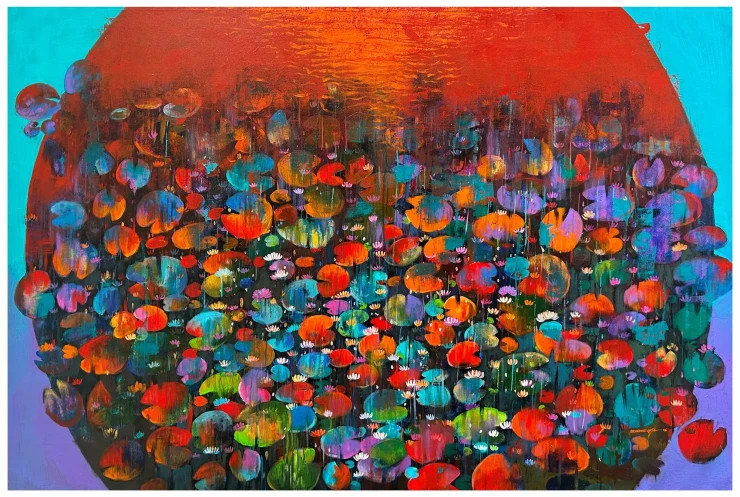 Sun Talking To Lotus Pond (ART-16405-127760) - Handpainted Art Painting - 72in X 48in
