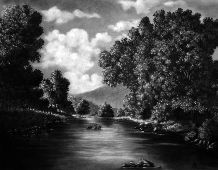 Lake View (ART-19251-127751) - Handpainted Art Painting - 24in X 18in