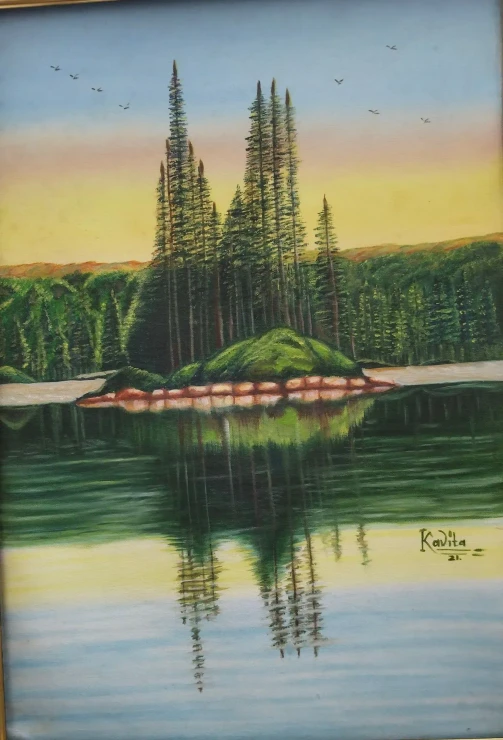 A Peaceful And Beautiful Nature Scenery (ART-19150-127739) - Handpainted Art Painting - 18in X 22in