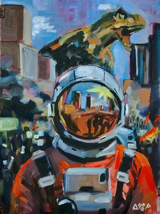 Astronaut In Chaos (ART-8322-127811) - Handpainted Art Painting - 17in X 24in