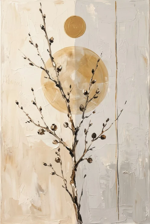 Botanical Echoes And Golden Sun (PRT-15697-127796) - Canvas Art Print - 40in X 60in