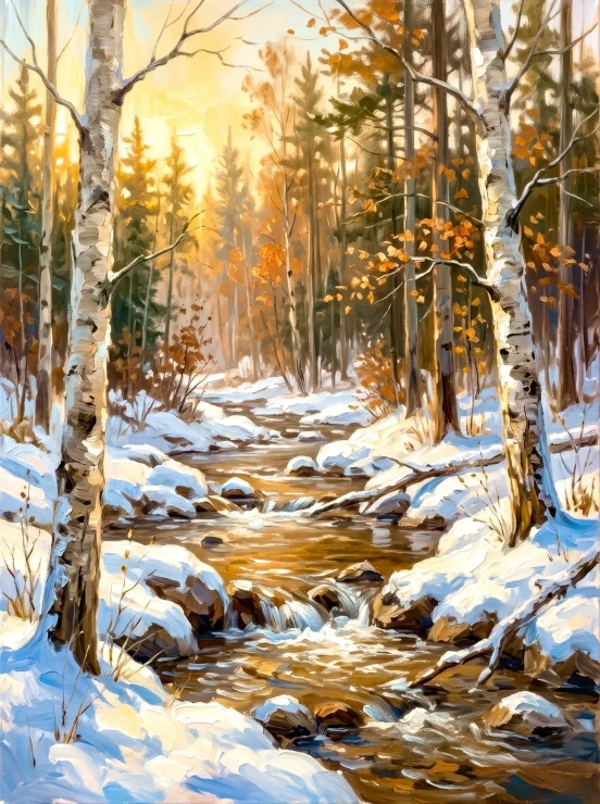 Silent Snowbound Brook (PRT-15697-126813) - Canvas Art Print - 45in X 60in