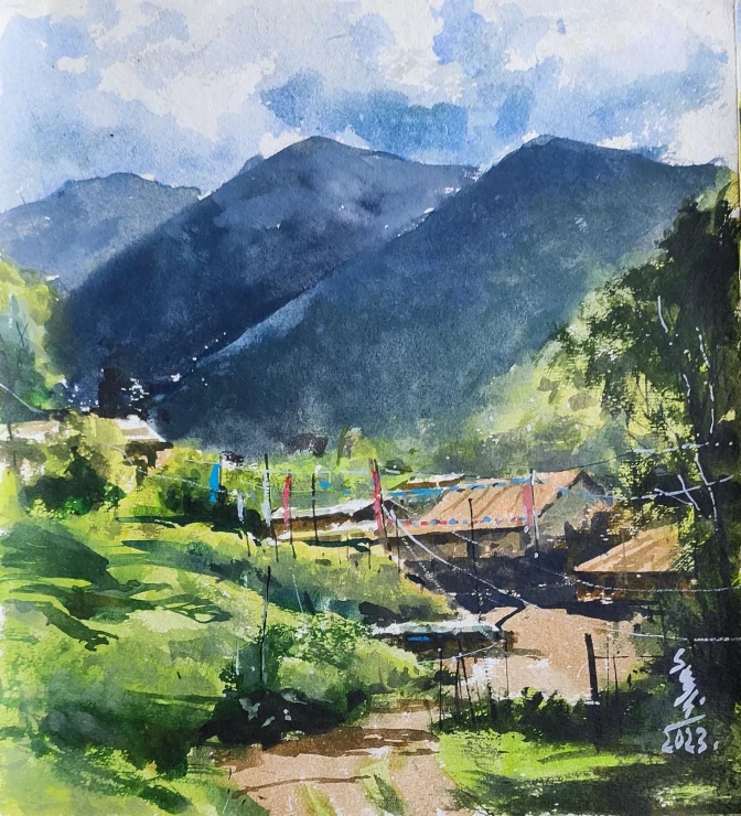 Mountain (ART-7901-128182) - Handpainted Art Painting - 10in X 11in