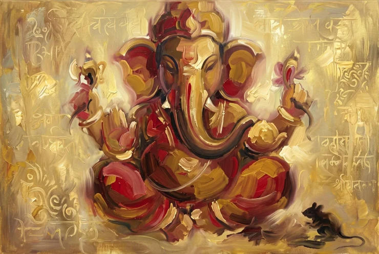Crimson Resonance And Sacred Script (PRT-15697-128111) - Canvas Art Print - 60in X 40in