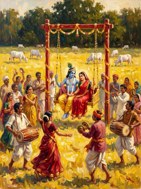 Golden Pastoral Swing Celebration (PRT-15697-128143) - Canvas Art Print - 45in X 60in