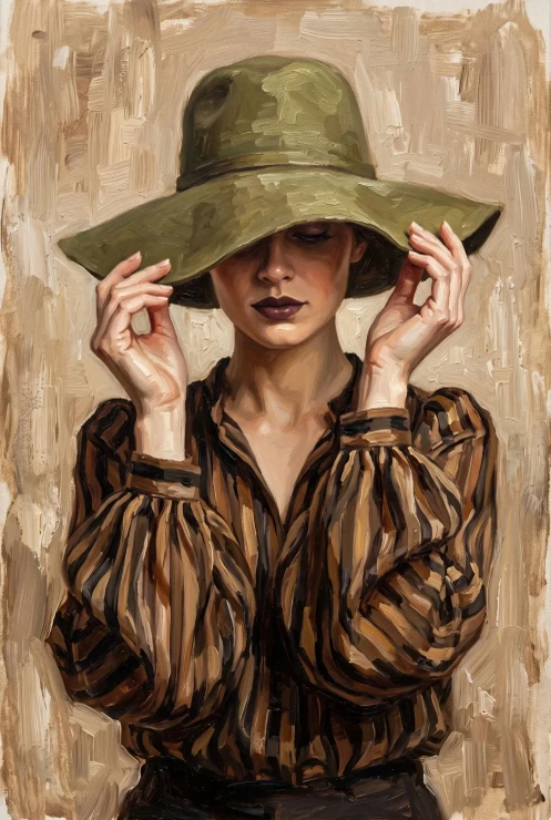 Olive Hat And Bishop Sleeves (PRT-16861-127805) - Canvas Art Print - 40in X 60in