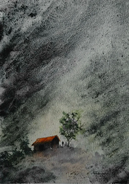 House In Hills (ART-19322-128283) - Handpainted Art Painting - 10in X 10in