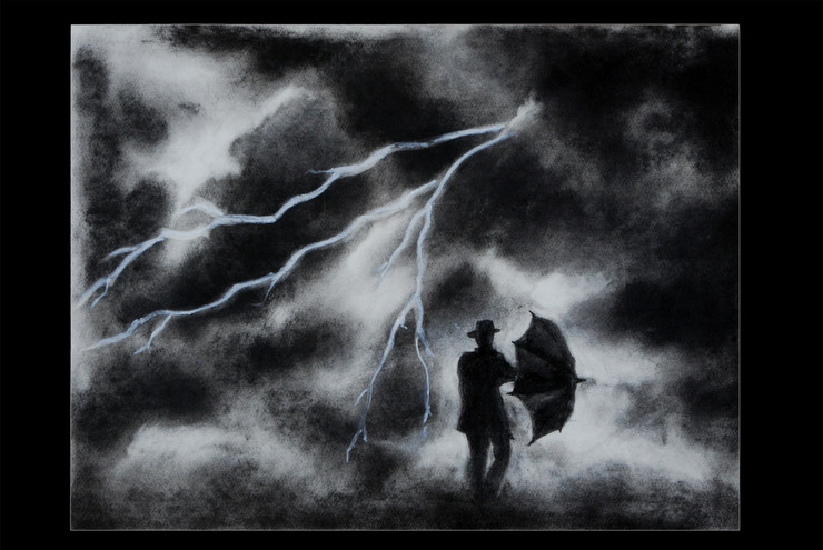 storm,umbrella,rain,charcoal,Storm,ART_35_11214,Artist : Saikat Choudhury,Charcoal