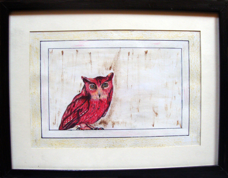 watcher, red, orange, pink shade painting, owl painting, bird painting,Watcher-The Lost Family,ART_1275_11038,Artist : Yashi Jain,Water Colors