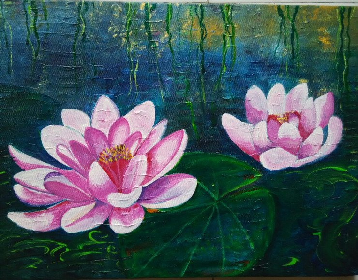 Lotus (ART_1243_11386) - Handpainted Art Painting - 16in X 12in