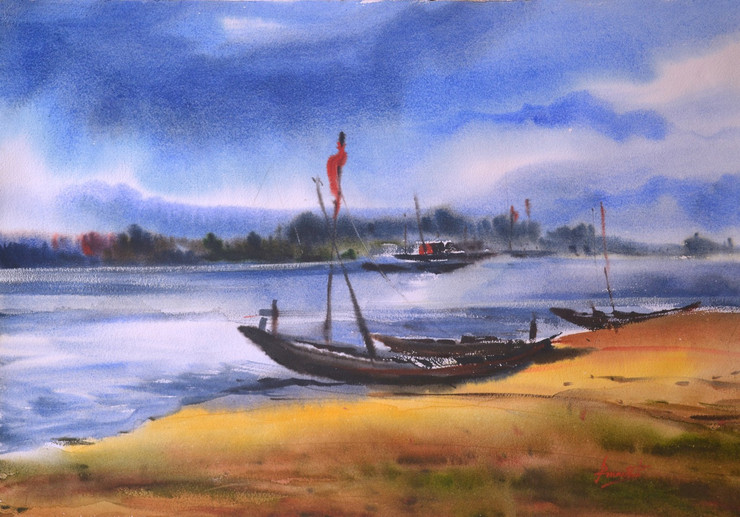 landscape paintings, watercolor paintings, prasanta maiti paintings,nature 1,ART_1325_11436,Artist : Prasanta Maiti,Water Colors