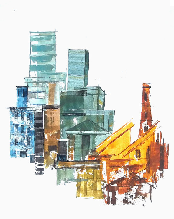 abstract city, Blue, abstract, Ramesh, architect, building, modern painting, Street, contrast colour painting,City 1,ART_1380_11520,Artist : Ramesh AR,Acrylic