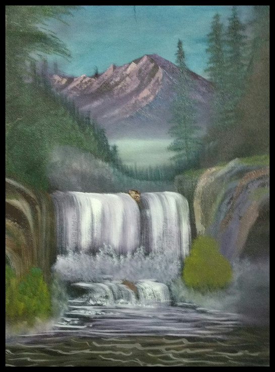 ,Misty Waterfall,ART_1390_11599,Artist : Priyamvada Bhardwaj,Oil