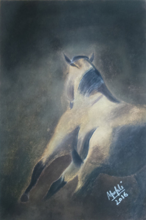 horse, dark, run, artwork, painting, soft pastels on paper, ankita popli,Dark Run,ART_1412_11772,Artist : Ankita Popli,Pastels