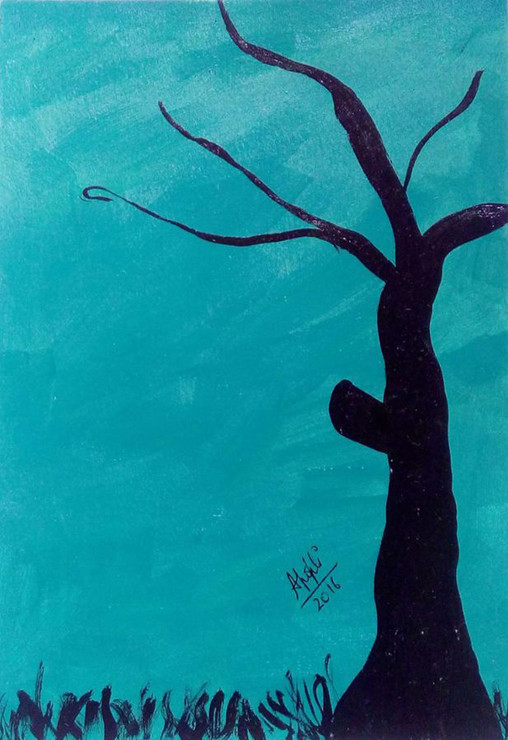 tree, evening, greenery, sunset, nature, forest, artwork, painting, acrylic on paper, ankita popli,Secretive Evening,ART_1412_11767,Artist : Ankita Popli,Acrylic
