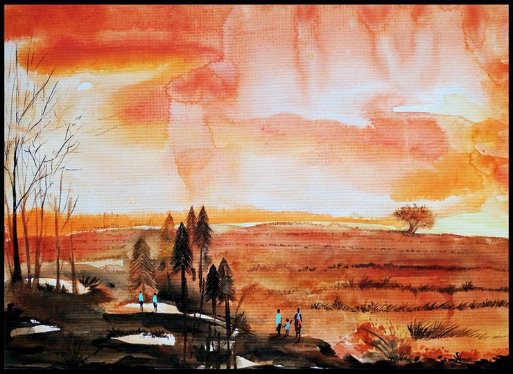 Trees, Mountains, Distant,The Distant Land,ART_208_6594,Artist : Surya Vamshi,Acrylic