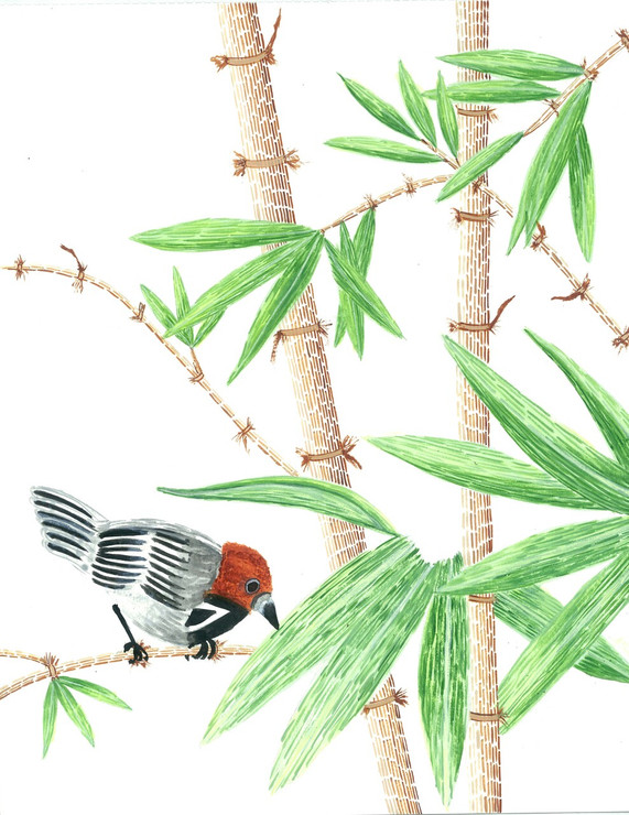 bamboo painting, bird on bamboo, tribal art, Gond art,green painting,Bamboo 2,ART_283_11053,Artist : Suruchi Agarwal,Acrylic