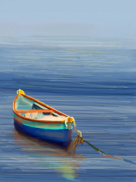 BoatAtCoast - 24in X 32in,28Boat27_2432,Blue, Violet, Mauve,60X80 Size,Landscape and Seascape Art Canvas Painting