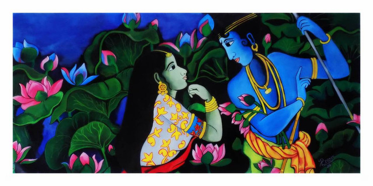 ,Lovers: The Poet's Garden  24" X 46" ROLLED CANVAS   (INCLUDE 2" WHITE  BORDER:,ART_1033_5735,Artist : PARESH MORE,Acrylic