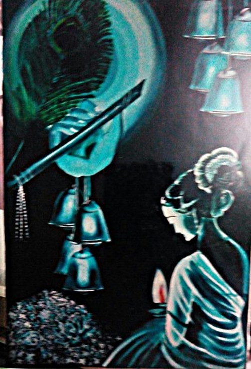 Prayer,,Prayer-oil color dark art piece,ART_1454_12041,Artist : Sudha  Sharma,Oil