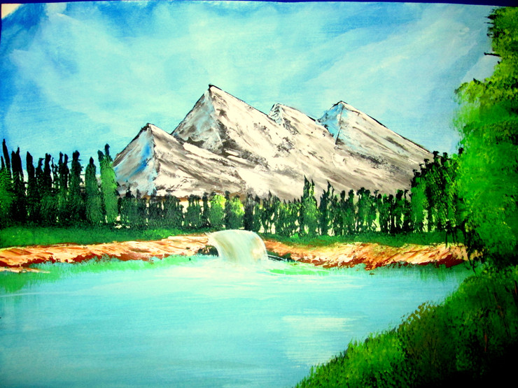 Mountain river art24072 (ART_1456_12018) - Handpainted Art Painting - 12in X 17in