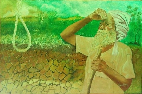Farmer thinking of future (ART_1454_11949) - Handpainted Art Painting - 26in X 38in