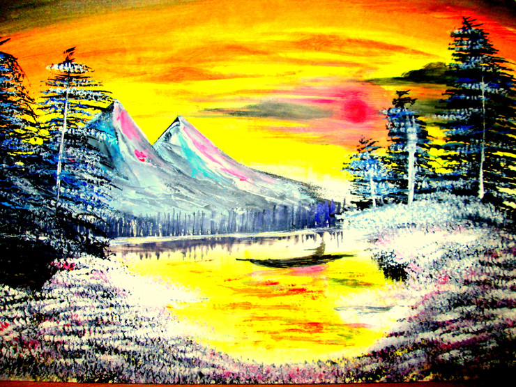 Winter morning (ART_1456_11942) - Handpainted Art Painting - 12in X 17in