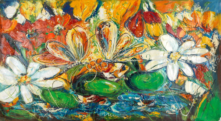 flowers painting in abstract form, abstract floral,Flower Valley,FR_1523_12289,Artist : Community Artists Group,Acrylic