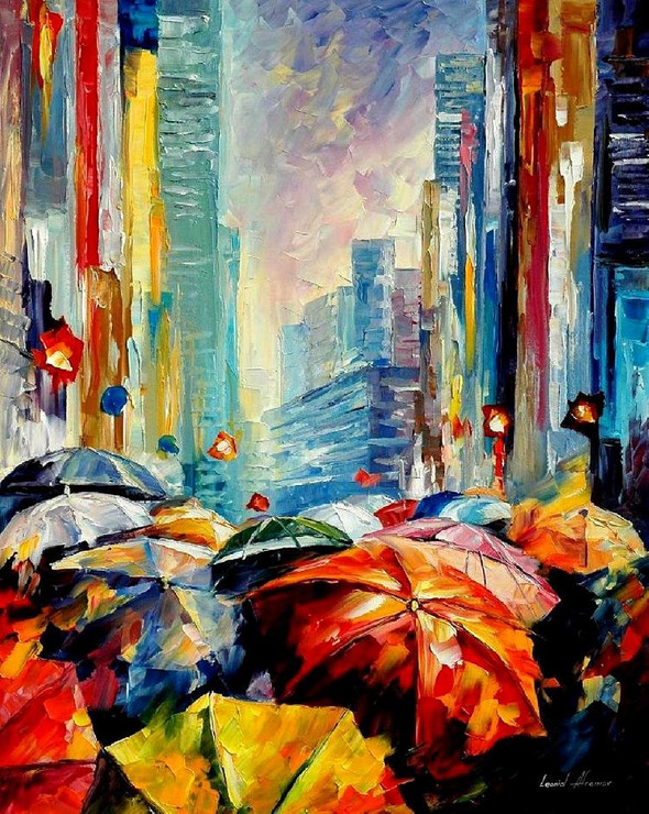 Umbrella,rainy days,citylife in rain,enjoy rainy days,Umbrellas,FR_1523_12316,Artist : Community Artists Group,Oil