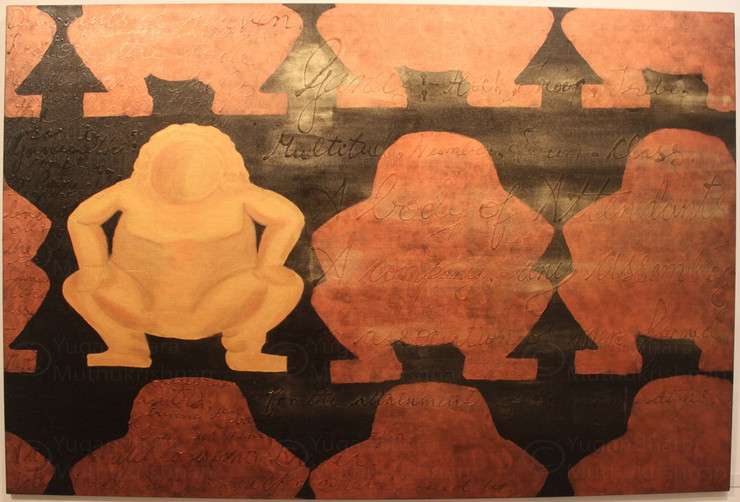 black dark, light yellow brown orange shades paintings, abstarct, etc,Gana Panaroma,ART_1244_10913,Artist : Yugandhara Muthukrishnan Muthukrishnan,Acrylic