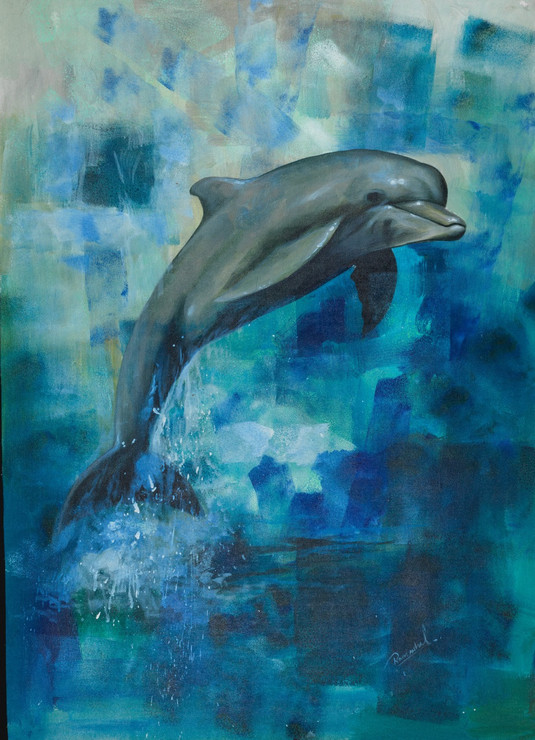 Dolphin painting,Fish painting,Sea dolphin painting,Diving paintings,Kind Dolphin,FR_1523_12381,Artist : Community Artists Group,Acrylic