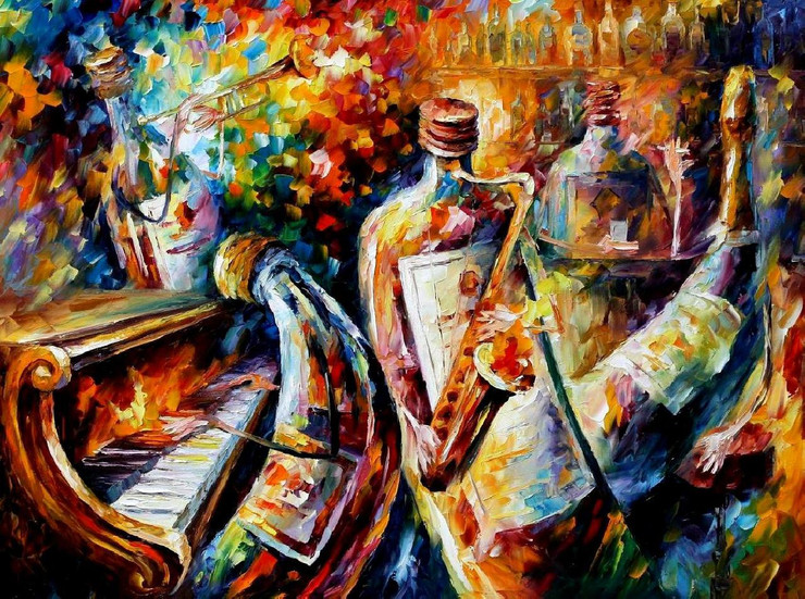 Bottle paintings,Party paintings,Creative paintings,Piano painting,Bottle Jazz,FR_1523_13329,Artist : Community Artists Group,Oil