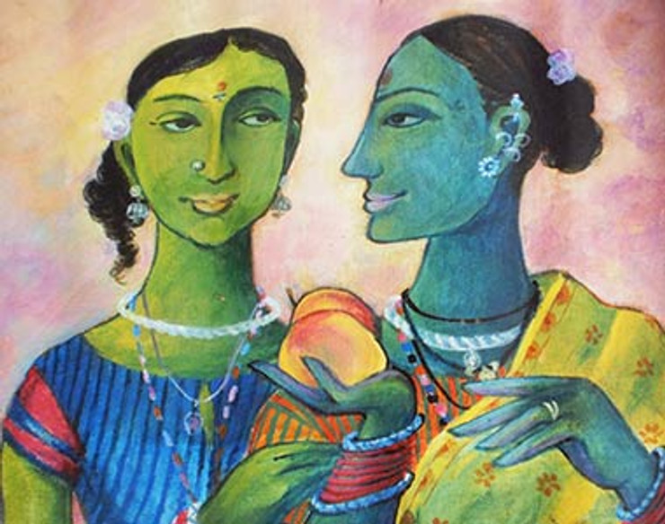 Friends - 18in X 14 in ,ART_PAST11_1814,green,Rs.6690,Latest Collection;By Orientation and Size/Horizontal/Small (18in to 24in);Full Collection