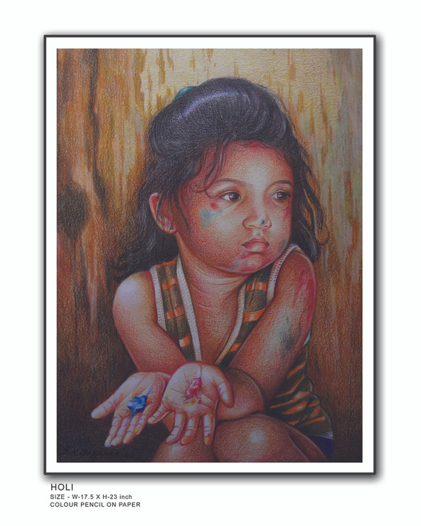 HOLI  GIRL (ART_1609_13572) - Handpainted Art Painting - 18in X 23in