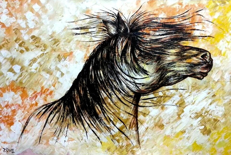 Horse, Fusion, Textured background, yellow and orange,Attitude,ART_1316_11286,Artist : Priyanka Dutt,Acrylic