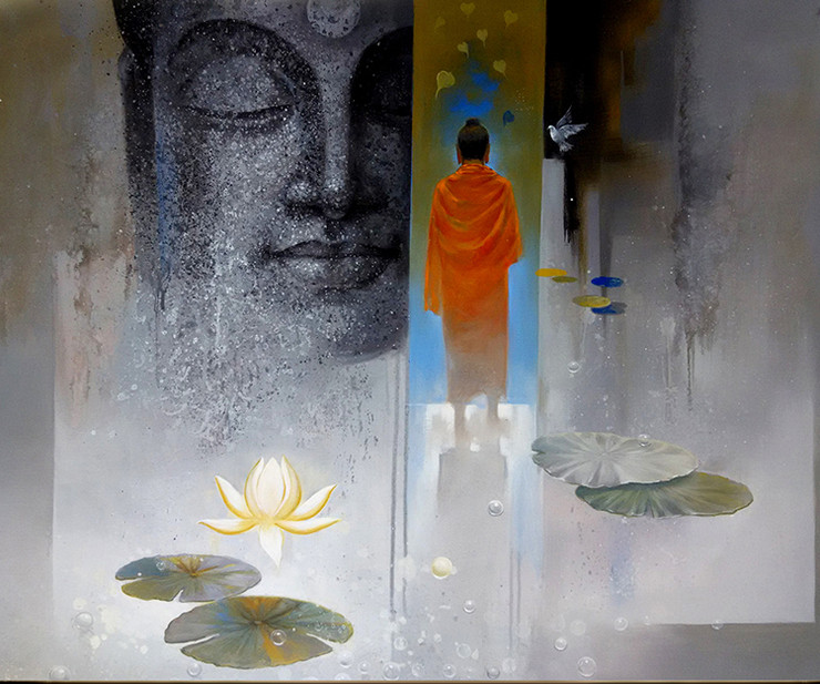 God,Buddha,Buddhism,Wall Decor,Acrylic,Canvas,Figurative,original  ,buddha breathing,ART_1666_13783,Artist : Sanjay Lokhande,Acrylic