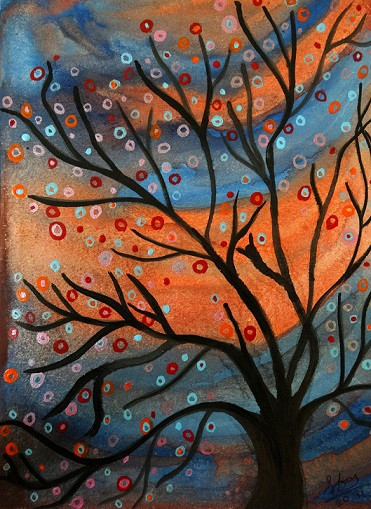 nature, autumn, tree, coloured, orange,Autumn came,ART_1664_13796,Artist : SHAILEYEE  DAS,Poster Colors