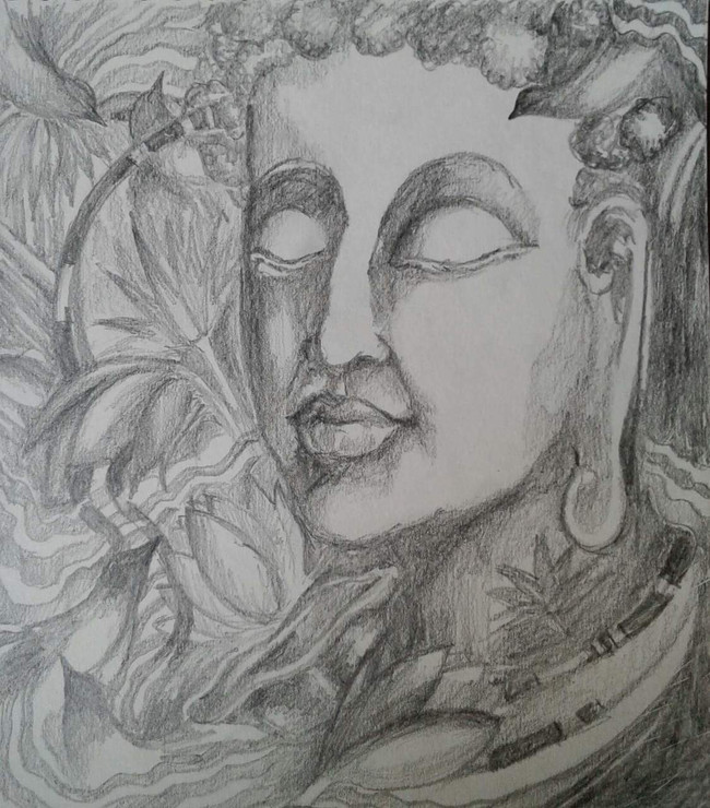 binod kumar das, binod das, buddha,buddha,ART_1667_13841,Artist : BINOD KUMAR  DAS,Charcoal