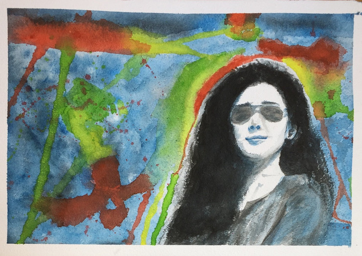 Summer, Girl, Love, Sun, Shades, Peace, Red, Yellow, Green, Style, Fashion,Summer Girl,ART_1684_13902,Artist : Sandeep Pranoy,Water Colors