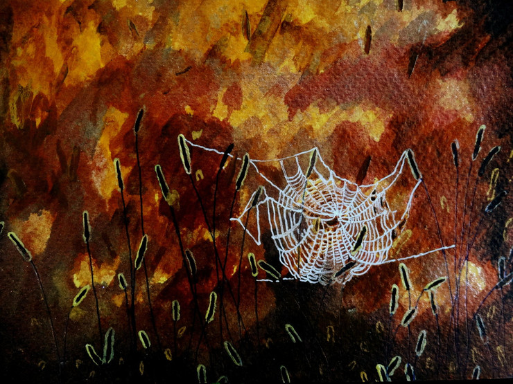 SPIDER ,SPIDER WAVE,  GRASS, LIGHT, FOREST,SPIDER WAVE STORY,ART_1664_13998,Artist : SHAILEYEE  DAS,Acrylic