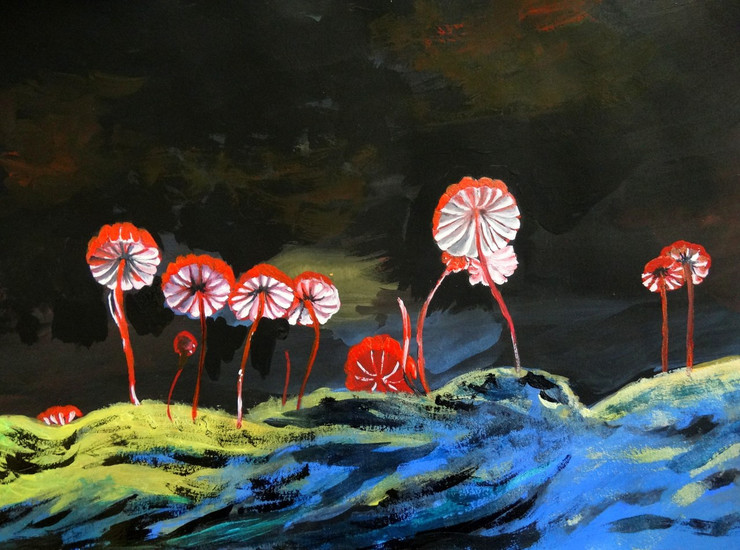 MUSHROOM, FANCY, UMBRELLA, AUSTRELIA,MUSHROOM DELIGHT,ART_1664_13983,Artist : SHAILEYEE  DAS,Poster Colors