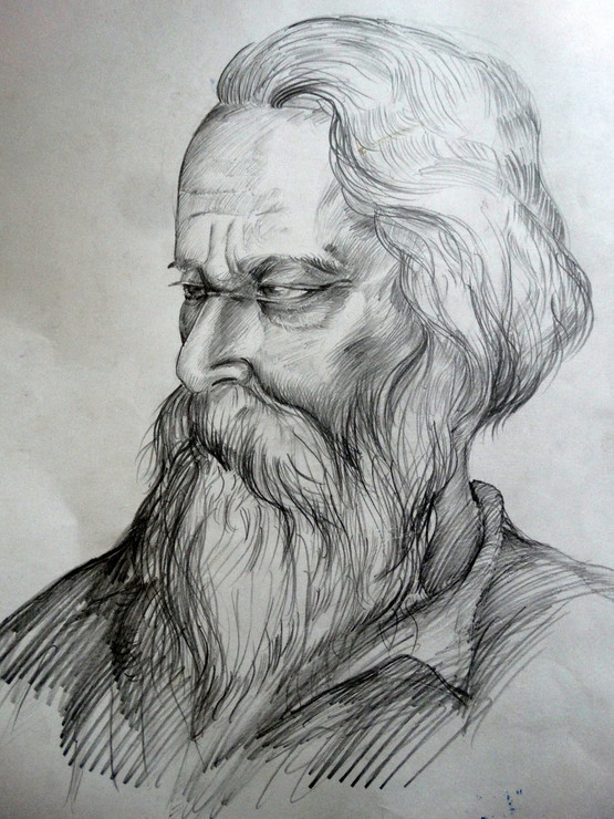 PORTRAIT, SIDE FACE, RABINDRANATH TEGOR,RABINDRANATH TEGOR,ART_1664_14084,Artist : SHAILEYEE  DAS,Pencil